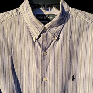Ralph Lauren Men's Blue Button Front Shirt, McMeel, Large